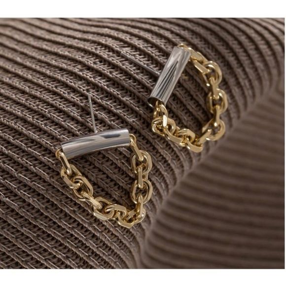 GOLD & SILVER PLATED STAINLESS STEEL GEOMETRIC CHAIN DANGLE DROP INDUSTRIAL EAR - Picture 13 of 14